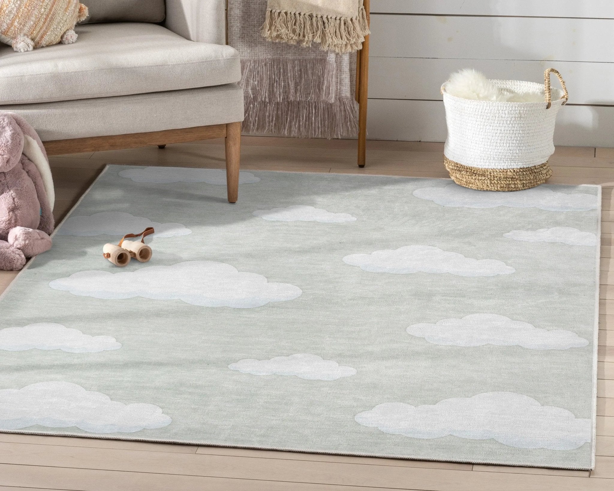 Cloud 9 Modern Sage Green Kids Flat-Weave Rug、mySite、gigharbornorthrealestate