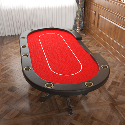 96" Oval Aura Poker Table for 10 Players Texas Holdem Poker Card with Bet Line Felt Surface Jumbo Cup Holders Red、、casual