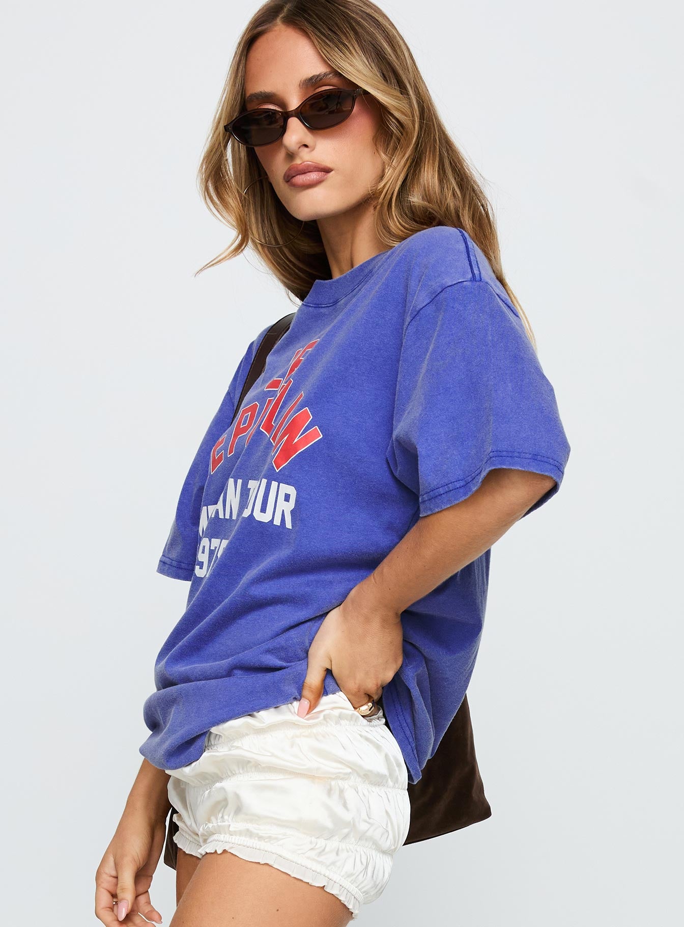 Led Zeppelin Vintage Oversized Graphic Tee Blue、mySite、solidvoid