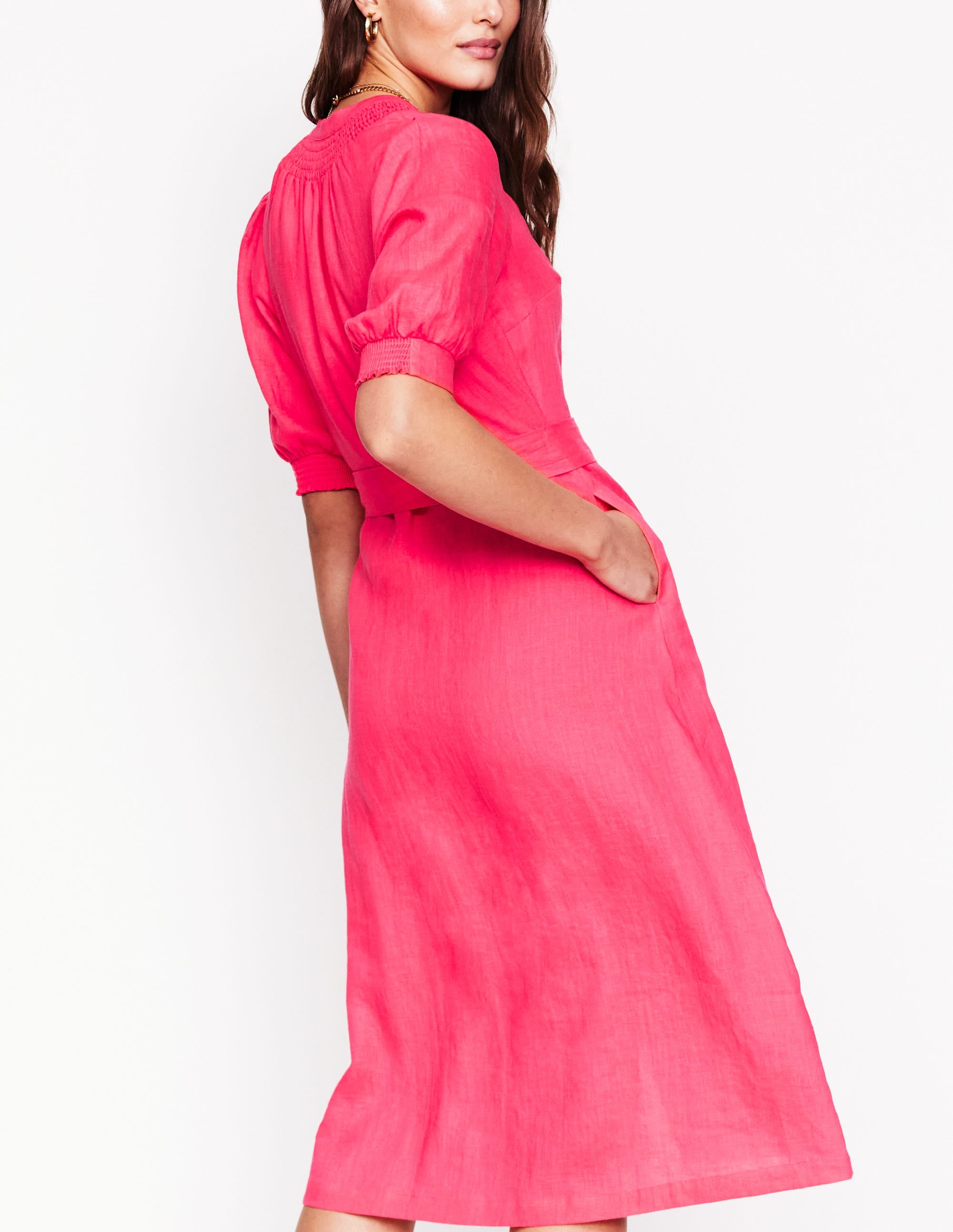  Ada Linen Midi Dress-Camelia Pink、mySite、ashleygrahame