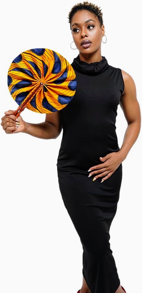 Dupsie's Khanita Foldable Orange and Blue Bulb/Peacock Patterned African Print Ankara Fan DPPF3816、mySite、solidvoid