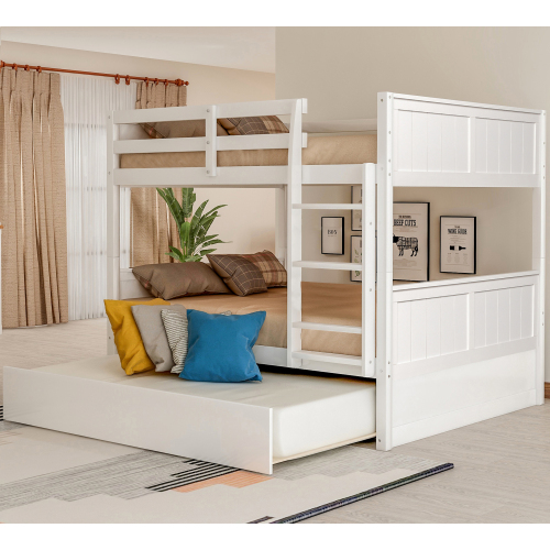 Full Over Full Bunk Bed with Twin Size Trundle, White ( old sku: LP000250AAK )、、casual