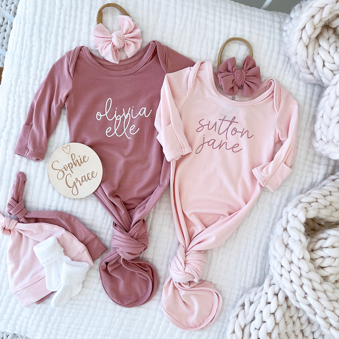  Personalized Bamboo Newborn Baby Knot Gown | Pretty in Pink - Script、mySite、layawaytickets