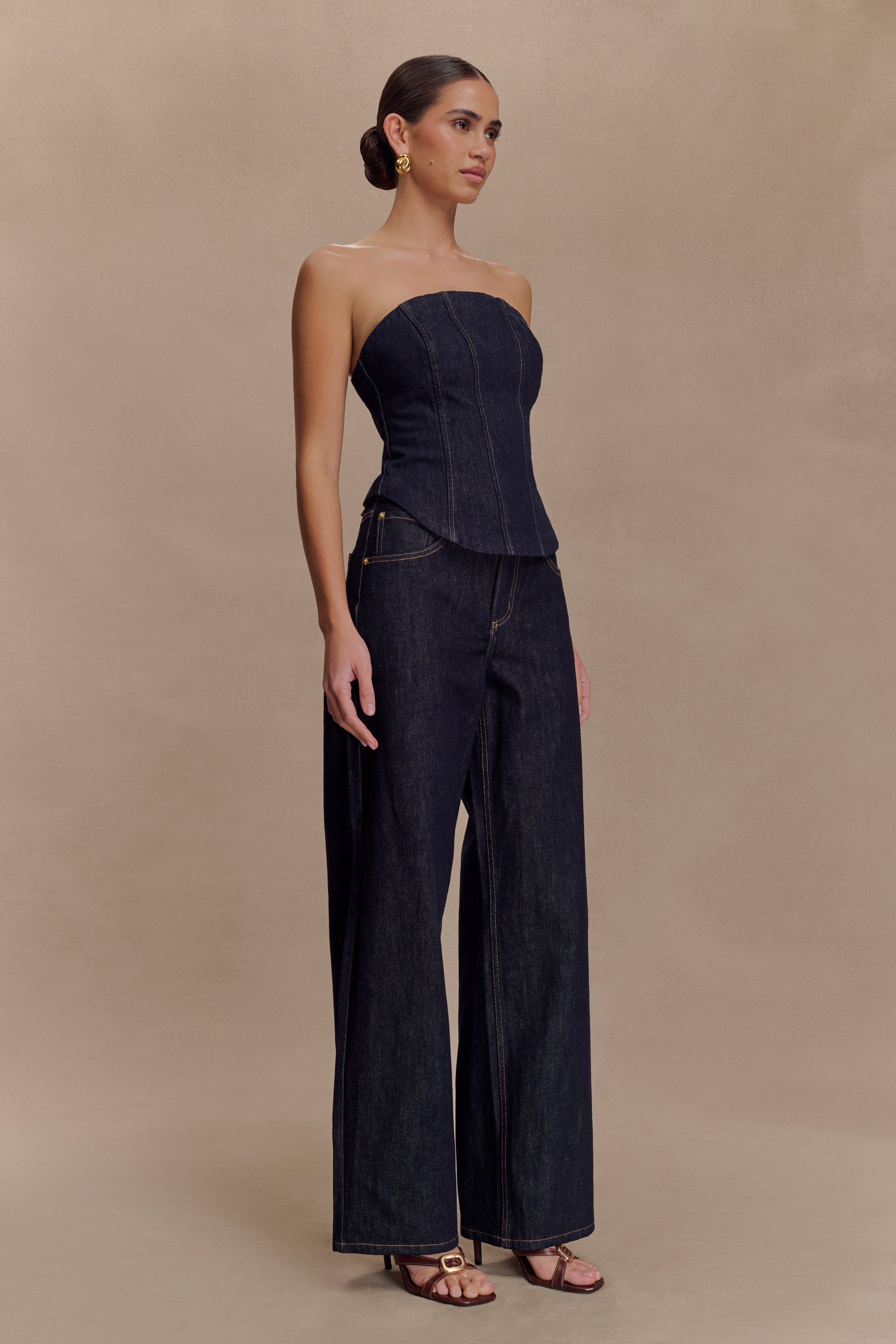 Monte Strapless Denim Corset - Washed Indigo Blue、mySite、solidvoid