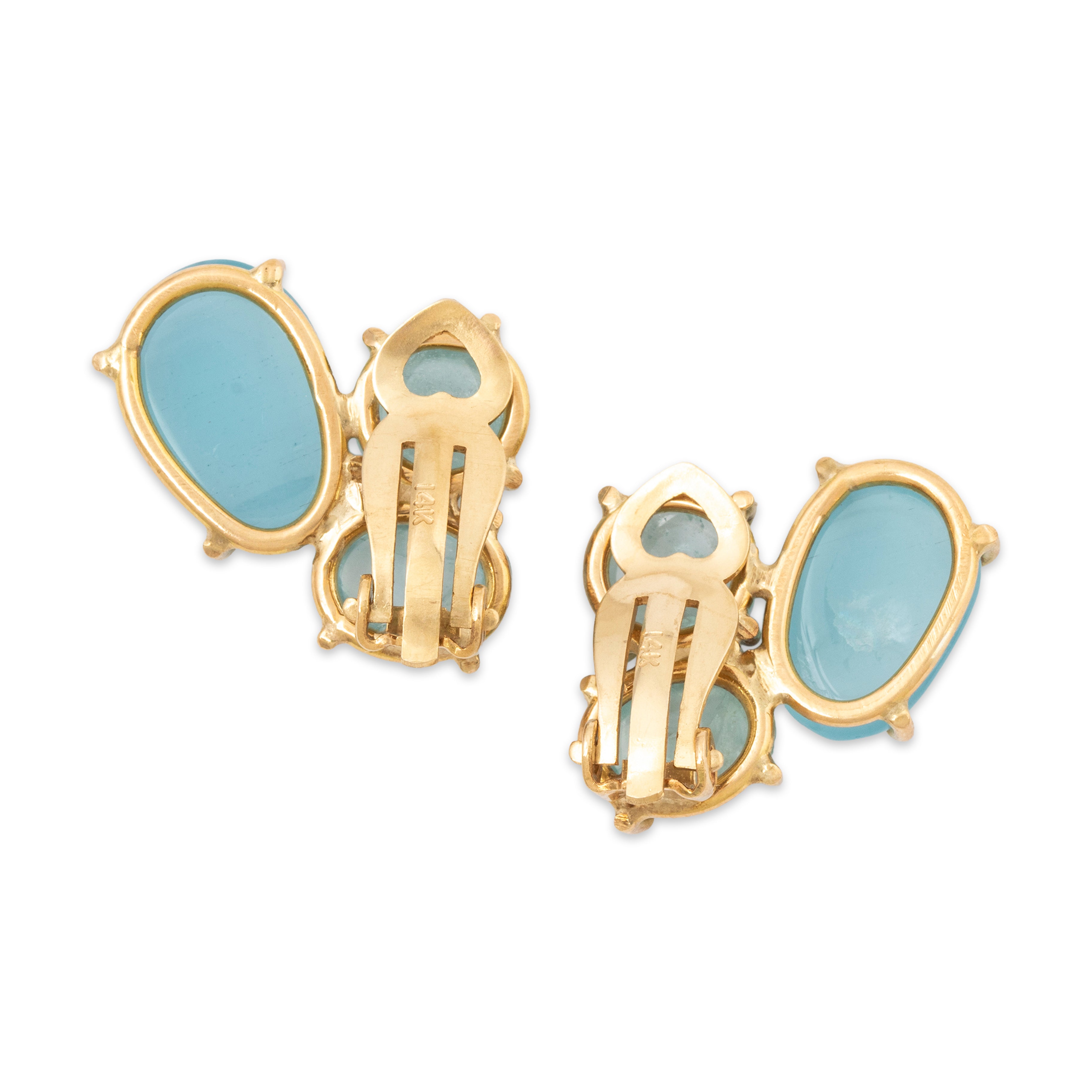 Vintage 14k Yellow Gold 9.52cttw Aquamarine Asymmetrical Trio Clip-On Earrings、mySite、hinf8tx79