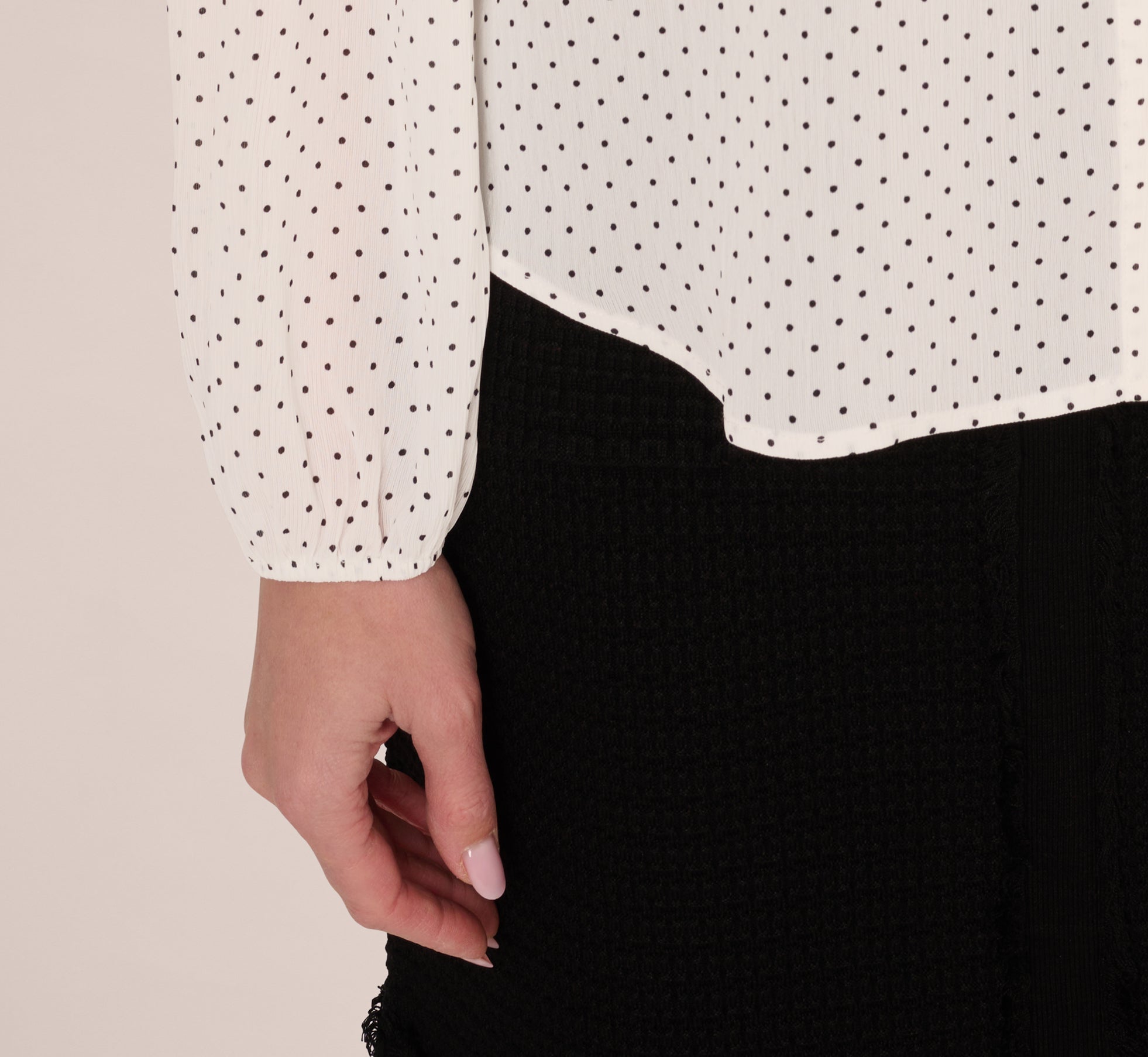 Bishop Sleeve Polka Dot Tie Neck Blouse In Ivory Miniature Dot、mySite、solidvoid