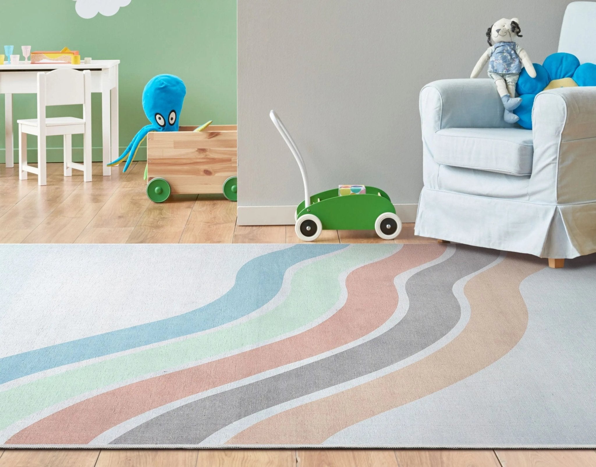 Curved Rainbow Modern Multi Color Pastel Area Flat-Weave Rug、mySite、gigharbornorthrealestate