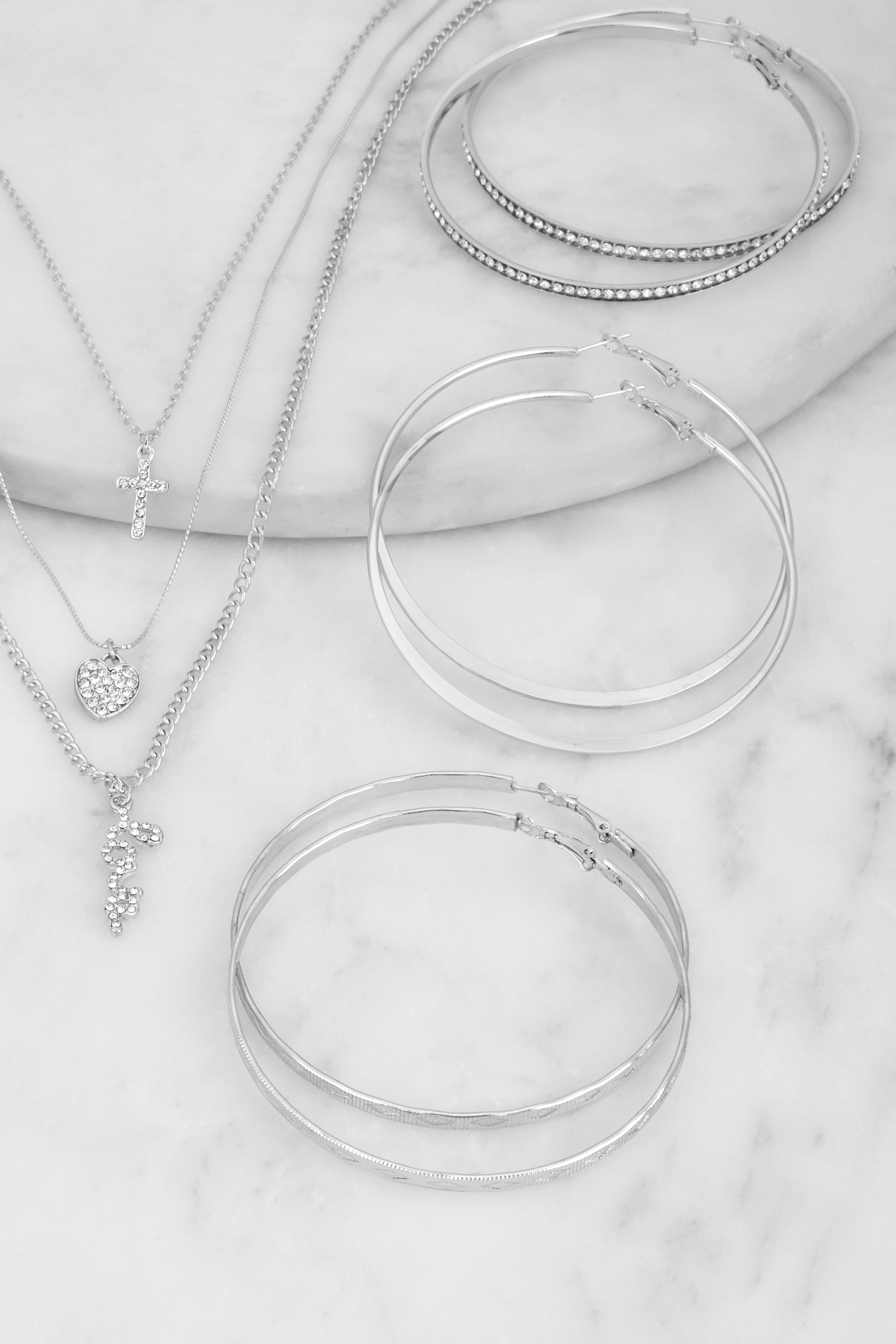 Love Rhinestone Layered Necklace and Hoop Earrings、mySite、camillekostekn