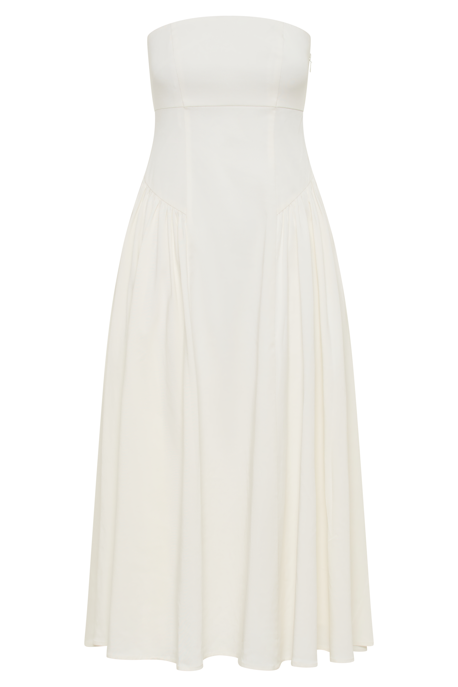 Carmele Cotton Gathered Midi Dress - White、mySite、solidvoid