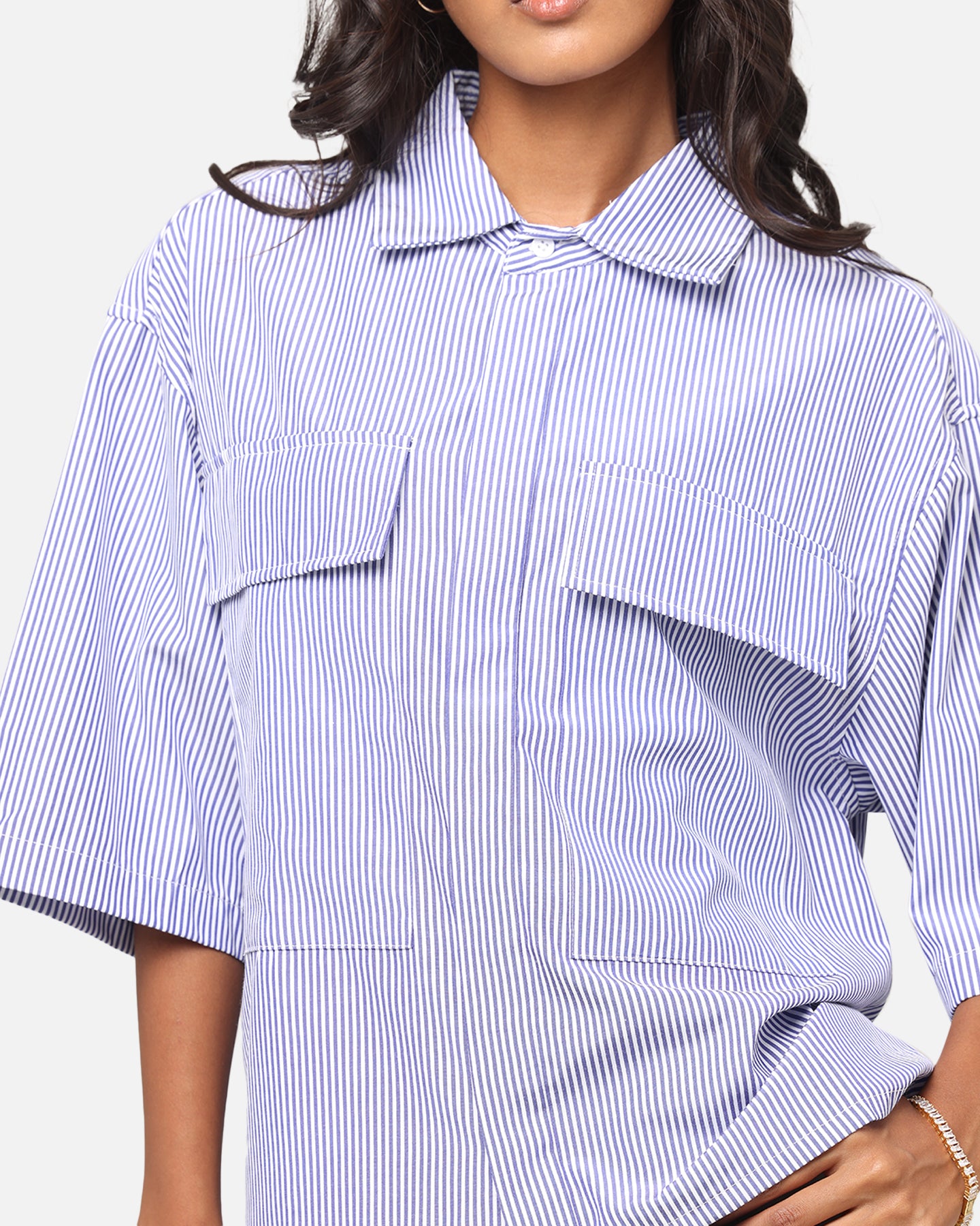 MNML Cropped Striped Short Sleeve Shirt Blue、mySite、zt4zffjzw