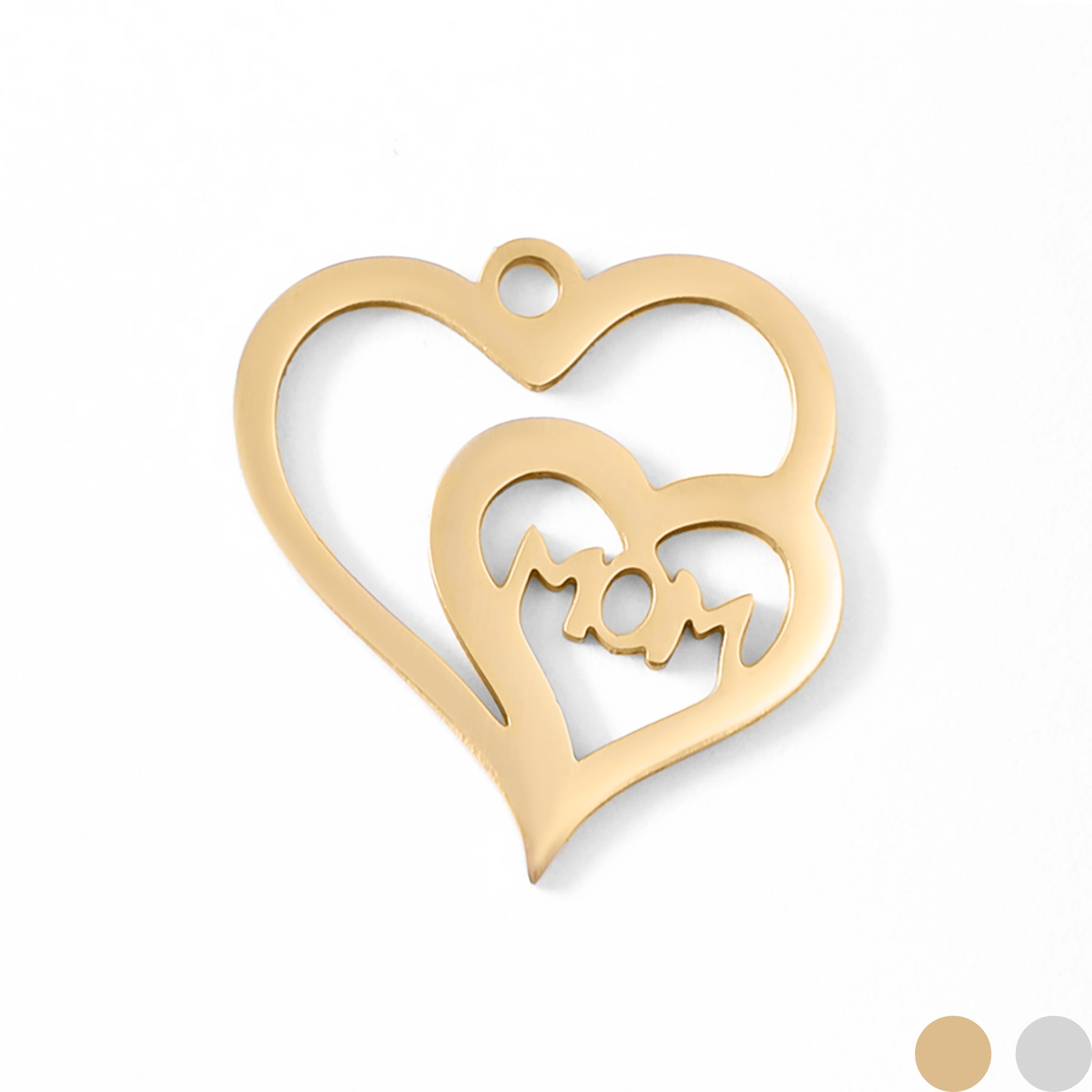 18K Gold PVD Stainless Steel Double Heart Mom Charm / PDL0041、mySite、dreamappss