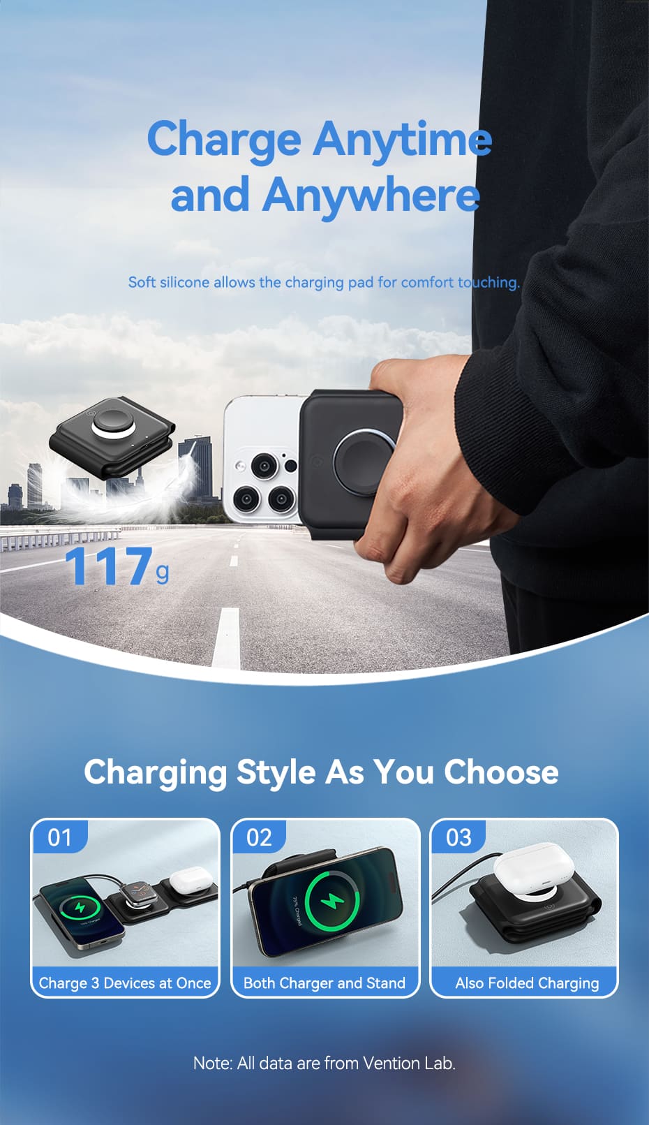 3-in-1 Wireless Charging Pad with MagSafe and LED Night Light
