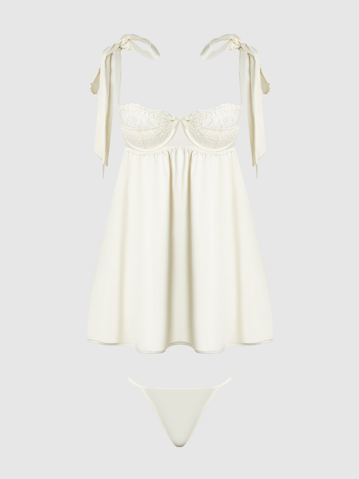 Melrose Satin & Embroidered Lace Underwire Babydoll Set、mySite、bengalsvssteelers