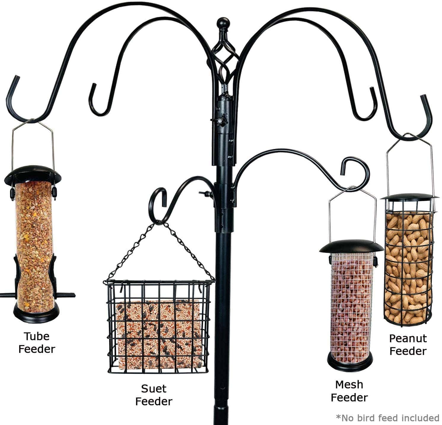Ashman Online - Ashman Deluxe Premium Bird Feeding Station, 22 Wide x 91 Tall (82 inch Above Ground) Black with 4 Multiple Hooks and 4 Bird Feeders Hanging Kit.、mySite、g9winljtr