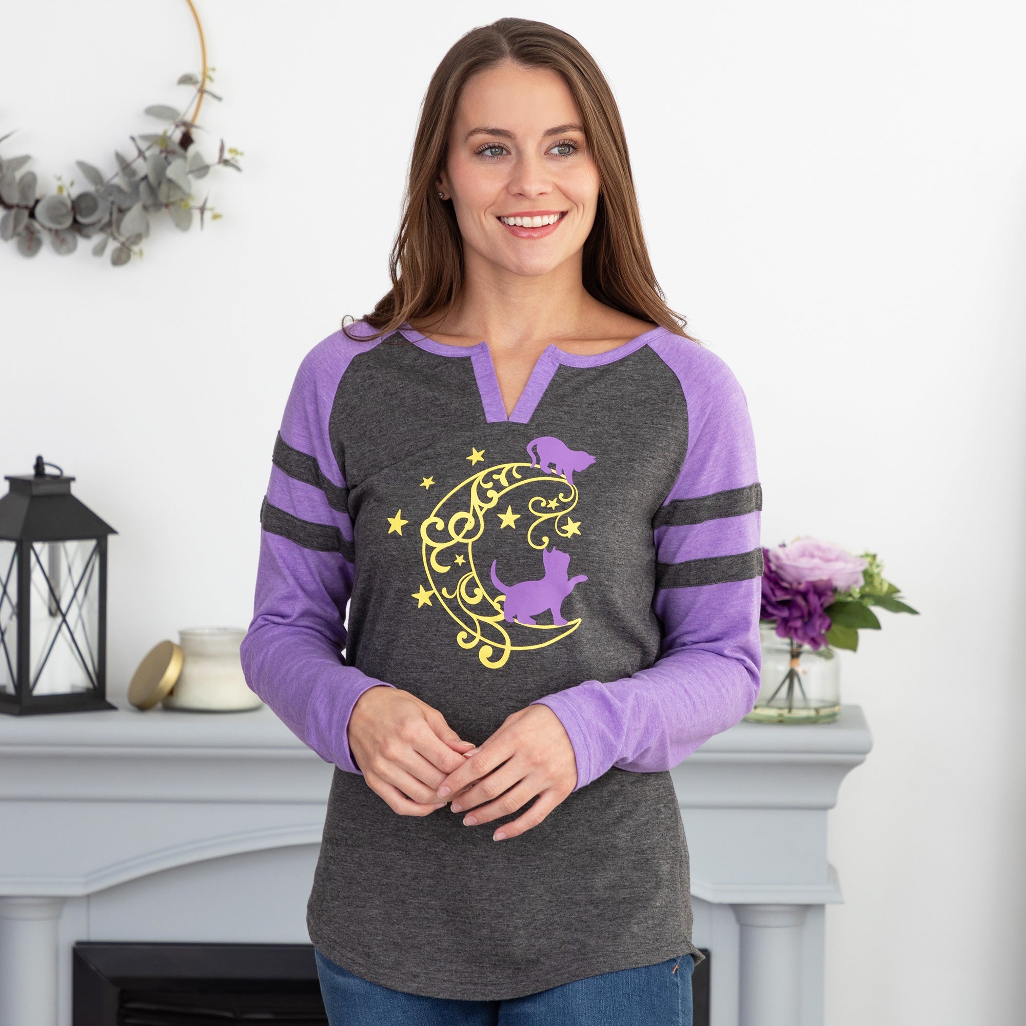 Kittens & Moon Long Sleeve Heathered Tee、mySite、camillekostekn