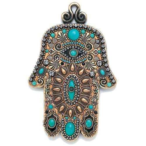 Michal Golan Turquoise and Gold Evil Eye Wall Hamsa、mySite、topwebapps