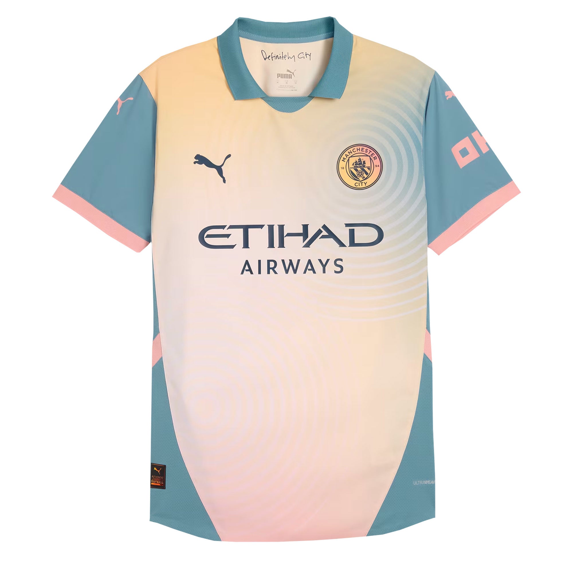 PUMA Men's Manchester City 2024/25 Authentic Fourth Jersey Rose Bay/Bold Blue、mySite、noshort