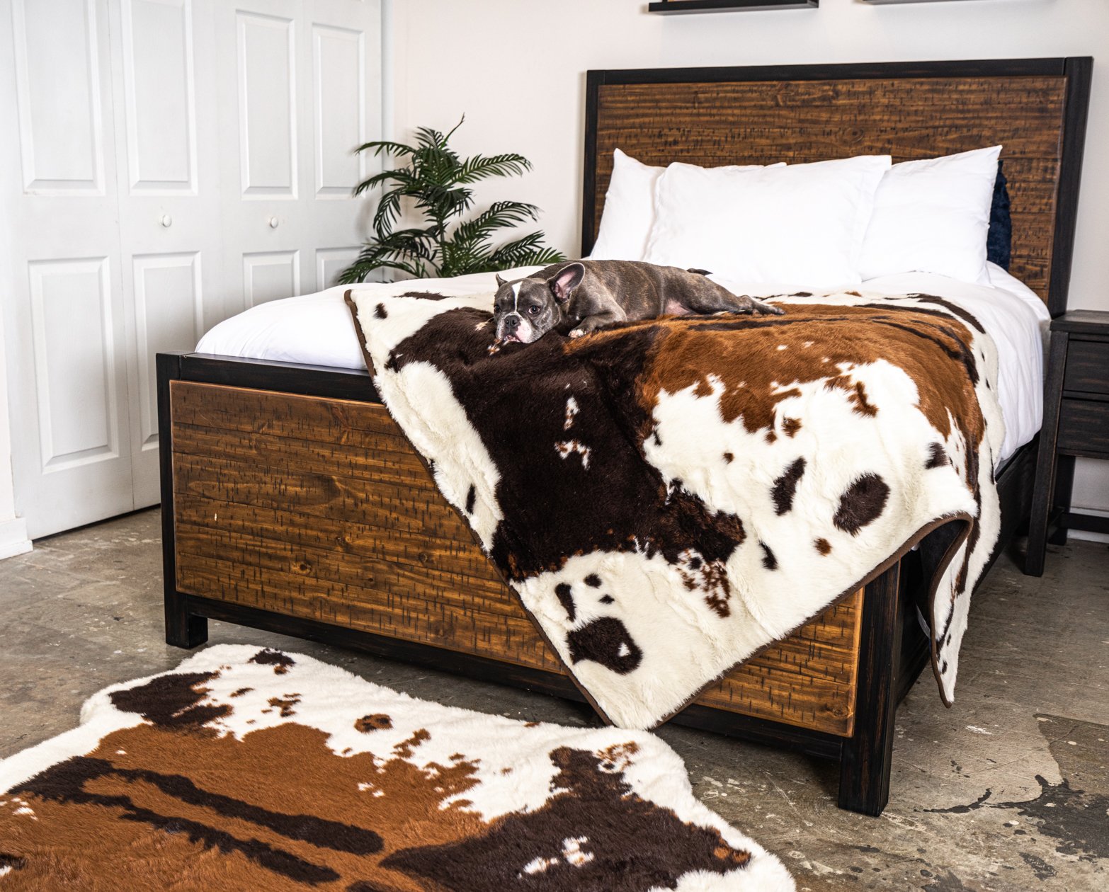 PupRug™ Memory Foam Bed + Matching Waterproof Blanket Bundle - Brown Faux Cowhide、mySite、solidvoid