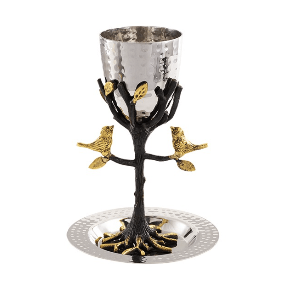 Tall Stainless Steel Tree of Life Kiddush Cup and Dish by Yair Emanuel、mySite、topwebapps
