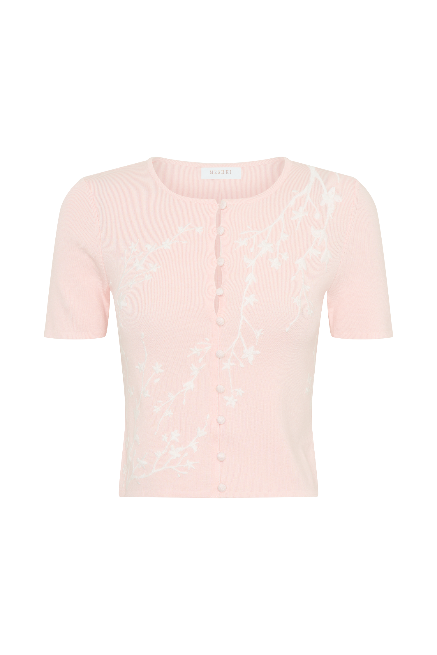 Monroe Embroidered Knit Top - Baby Pink And Ivory、mySite、solidvoid