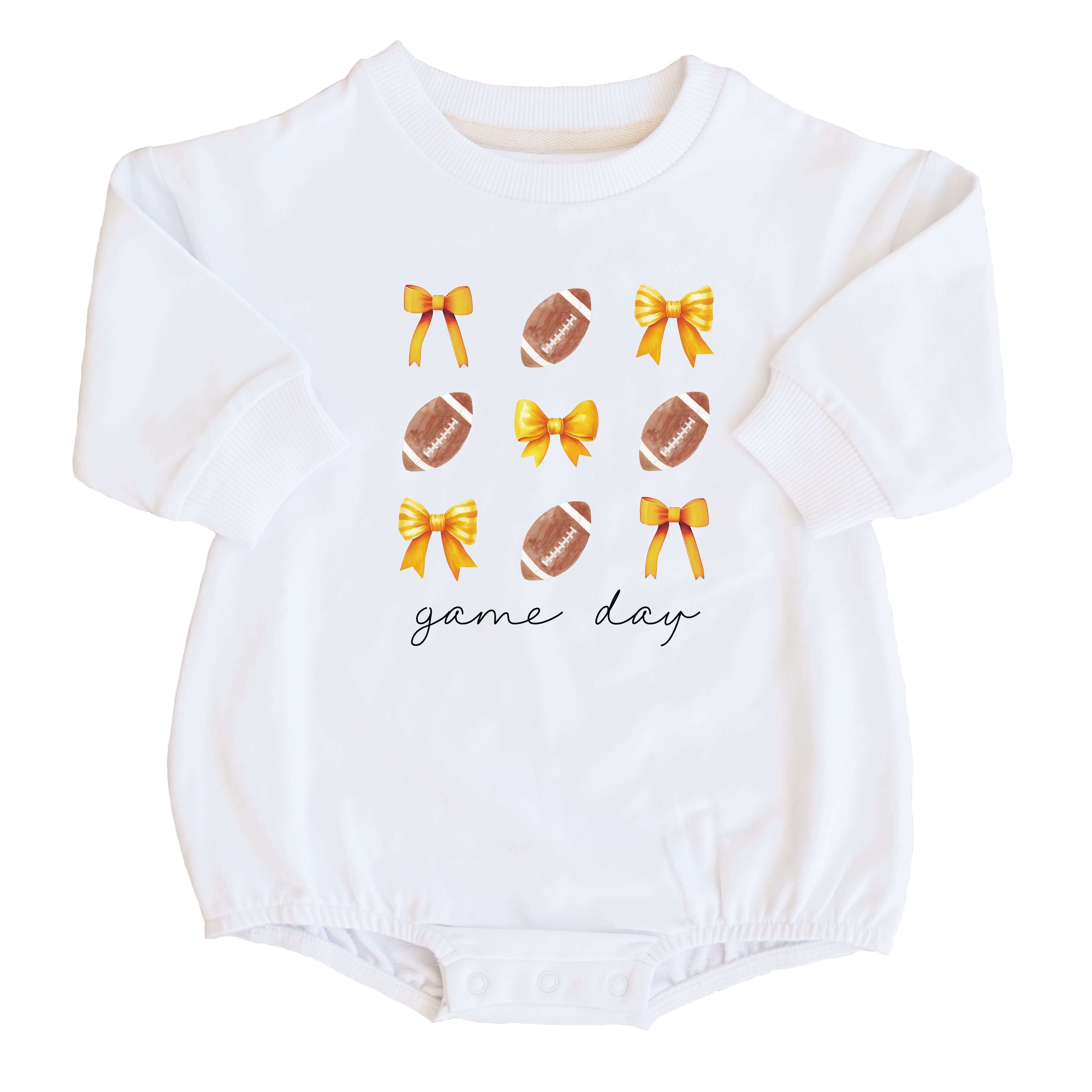  University of Missouri | Footballs & Bows Graphic Sweatshirt Bubble Romper、mySite、layawaytickets