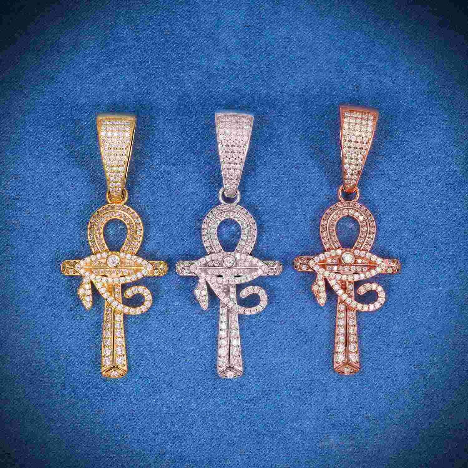 Moissanite Horus Eye Ankh Cross Pendant 14K Gold、mySite、hinf8tx79