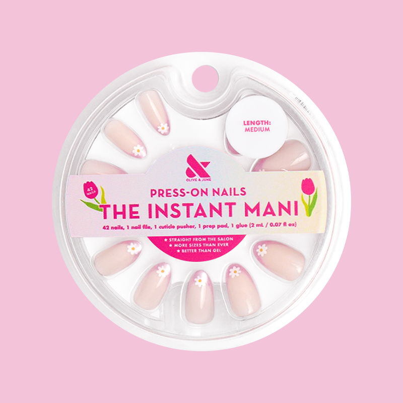 Shimmer Flower French - Press-On | Medium | Almond、mySite、solidvoid