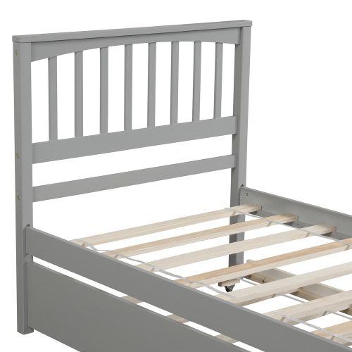 Twin size Platform Bed with Trundle, White、、casual