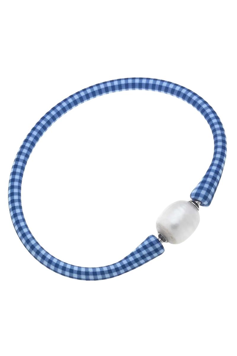Bali Freshwater Pearl Silicone Bracelet in Blue Gingham - FINAL SALE、mySite、hinf8tx79