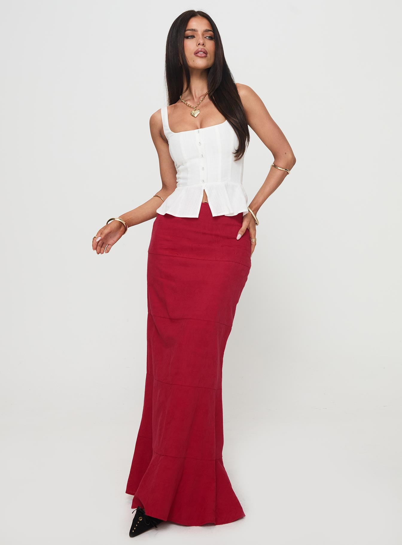 Raven Mid Rise Maxi Skirt Red、mySite、solidvoid