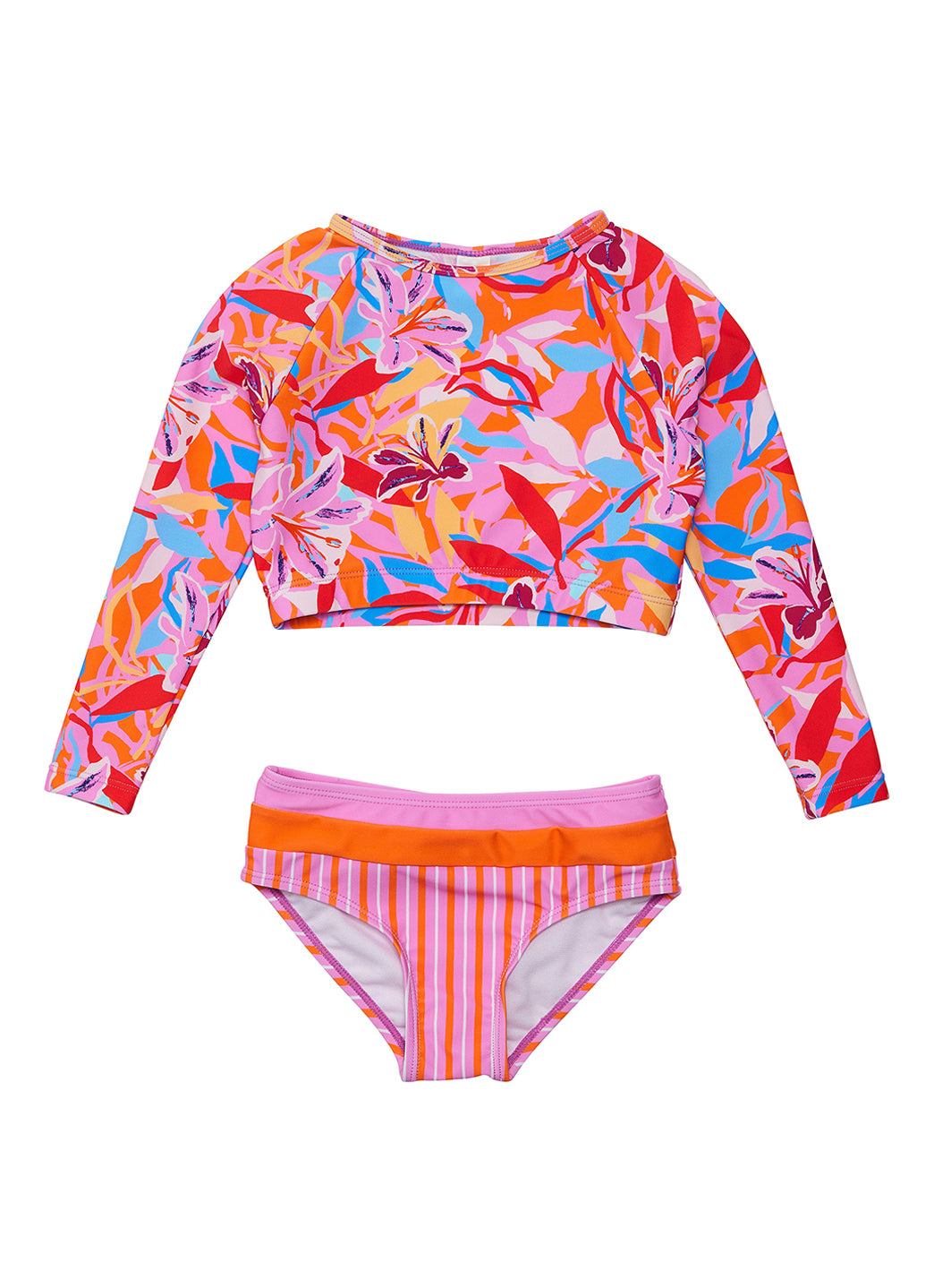 Snapper Rock Girls' Blooming Sunset Cropped Long Sleeve Two Piece Rash Guard Set (Little Kid, Big Kid)、mySite、noshort