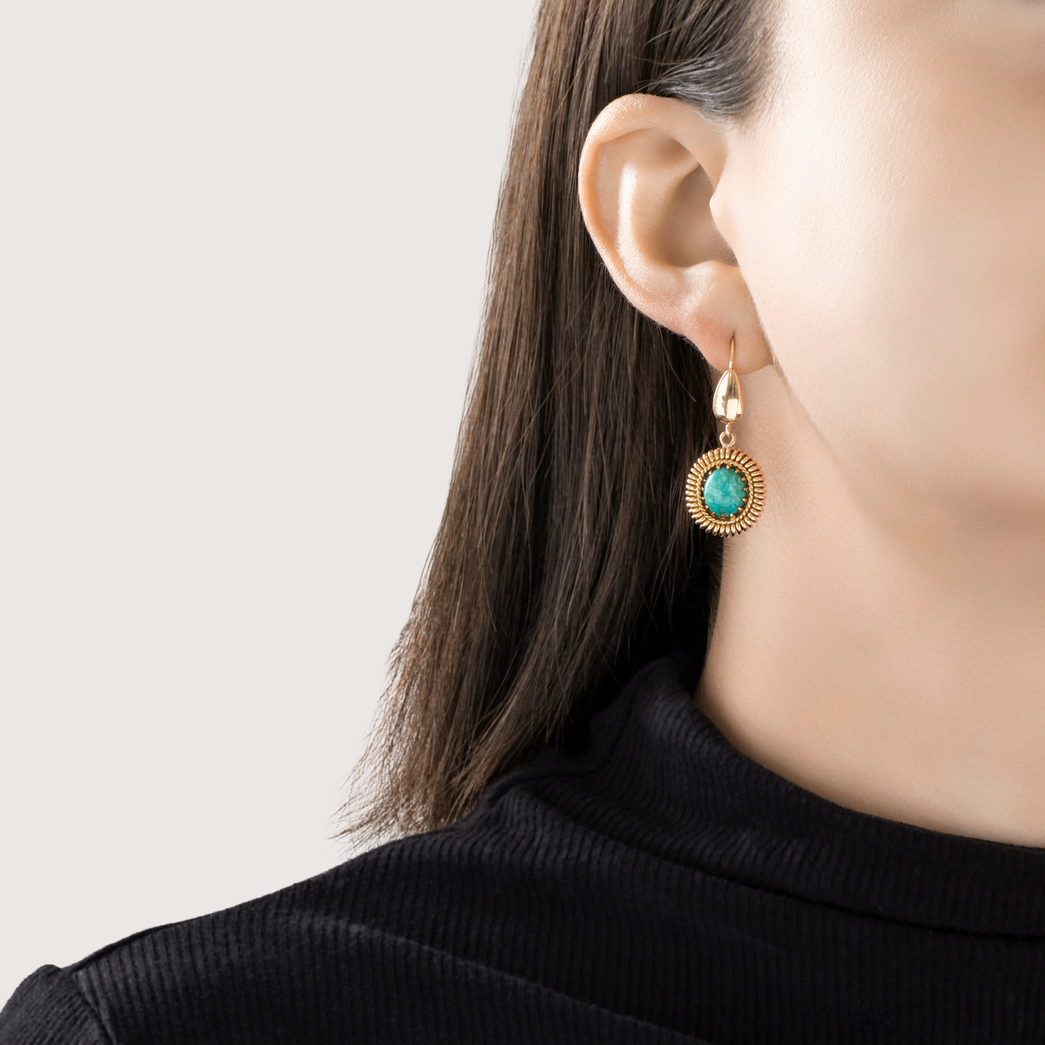 Vintage 14k Yellow Gold 4.5cttw Turquoise Spiral Halo Dangle Earrings、mySite、hinf8tx79