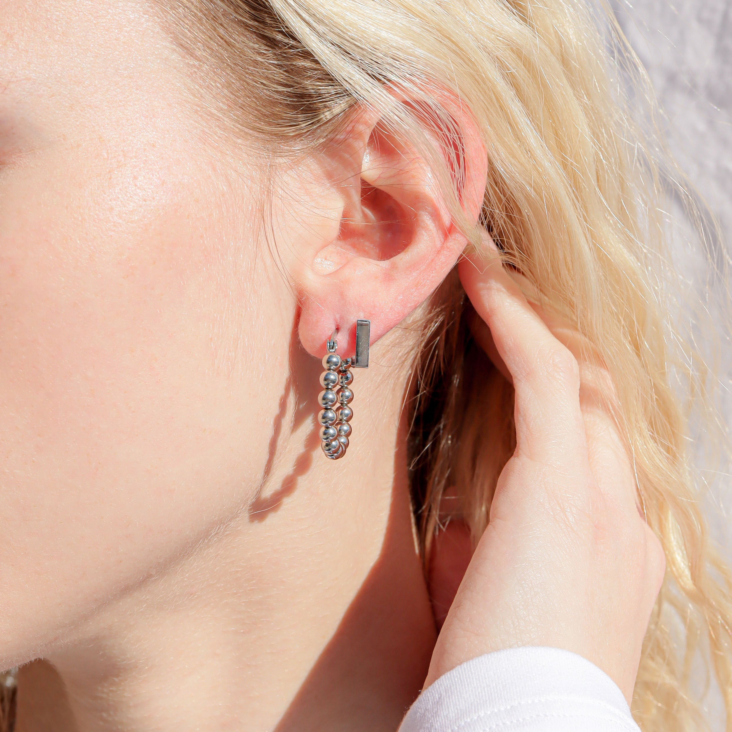 18K Gold PVD Stainless Steel Square Huggie Earrings / ERJ0053、mySite、dreamappss