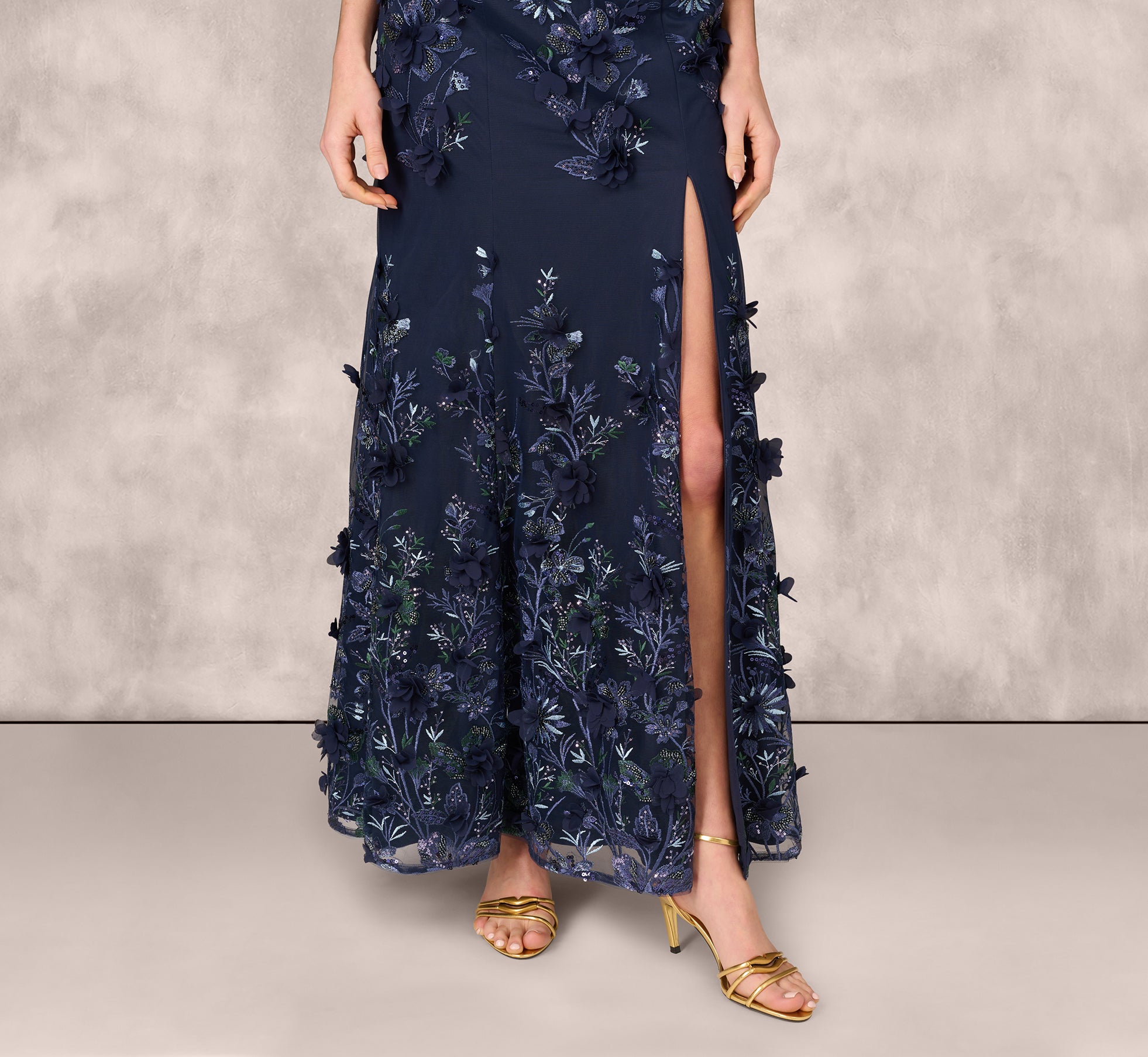 Off Shoulder Sequin Embroidery Mermaid Gown In Navy、mySite、solidvoid