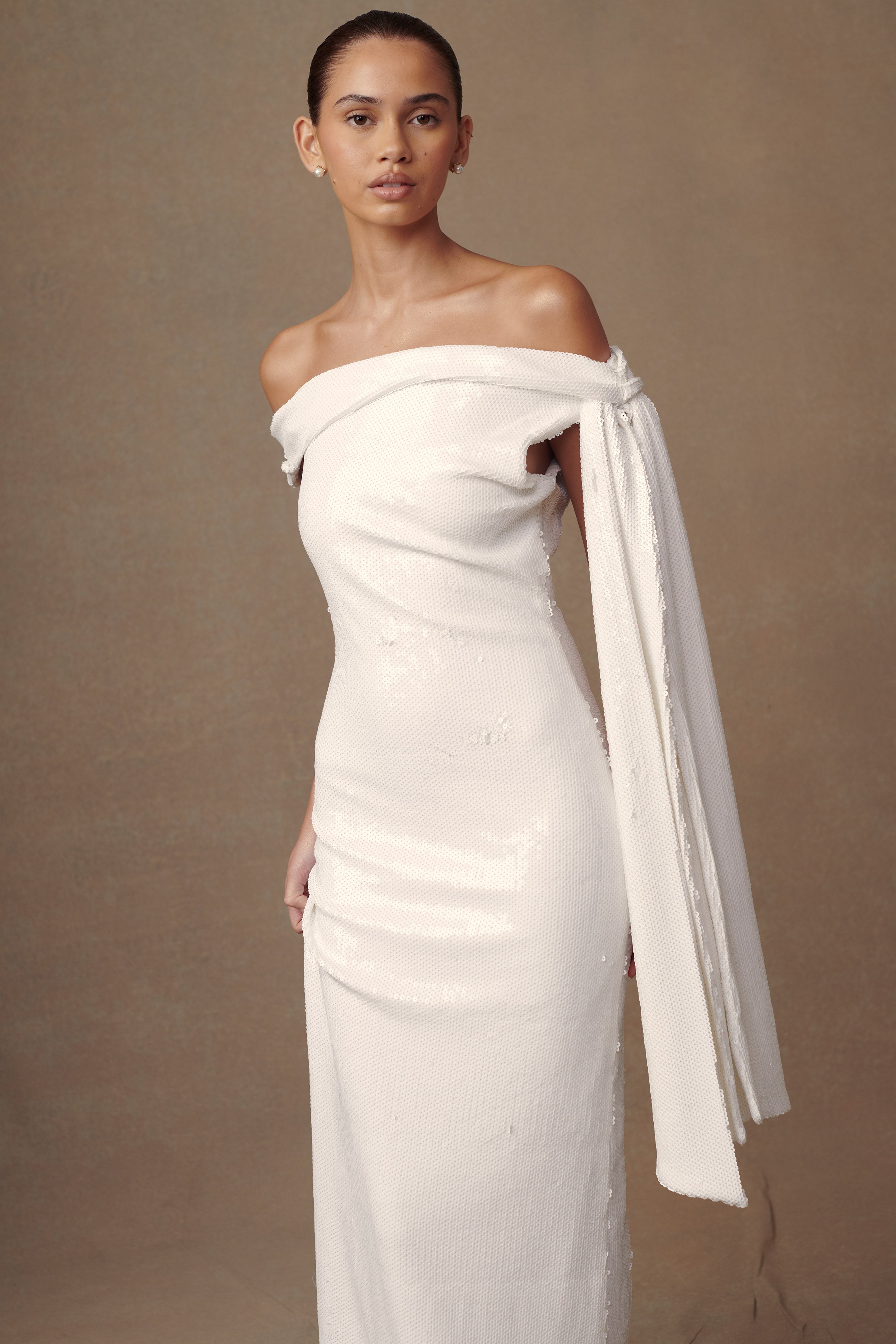 Catarina Sequin Maxi Dress - White、mySite、solidvoid