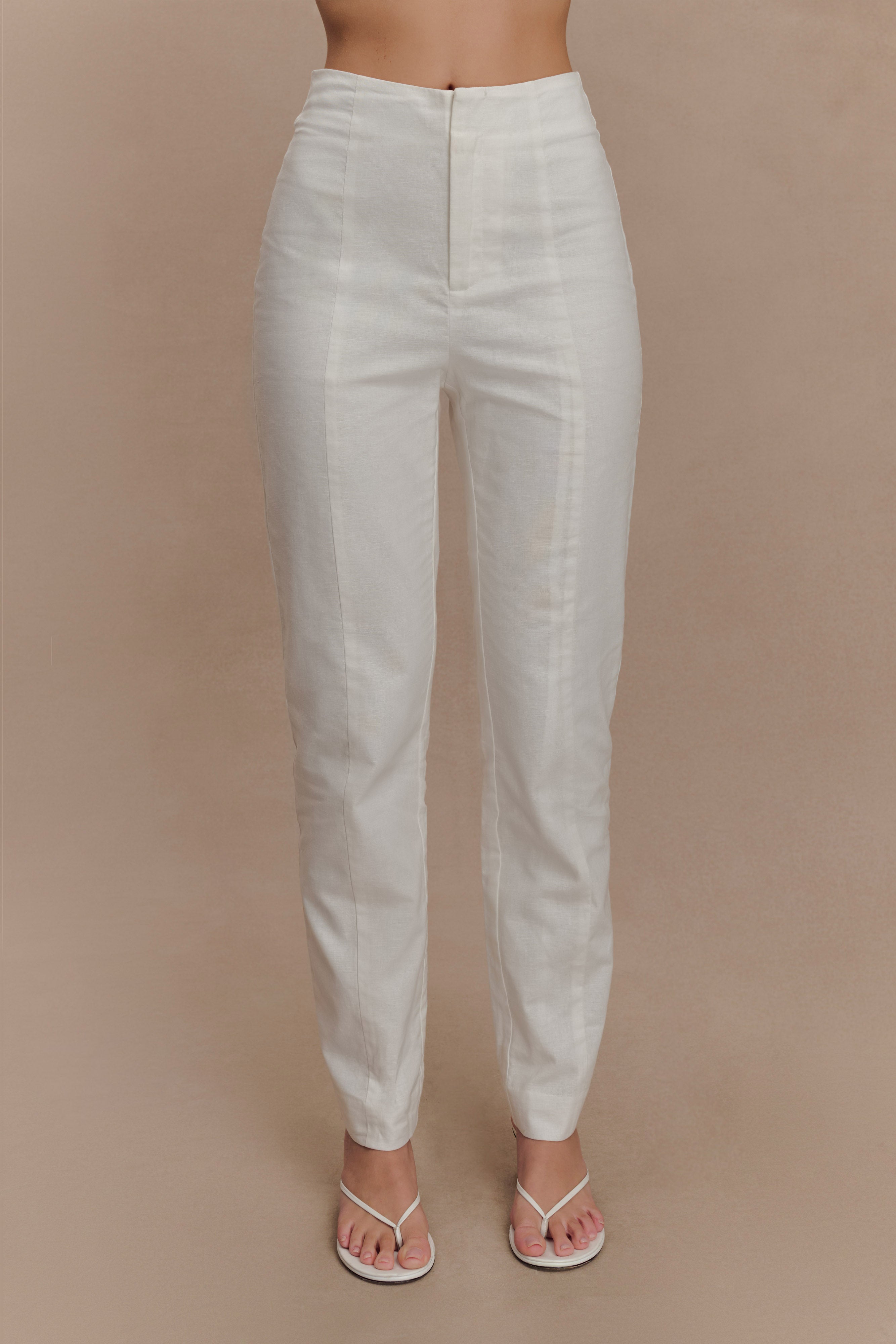 Dora Linen Straight Leg Pant - Ivory、mySite、solidvoid