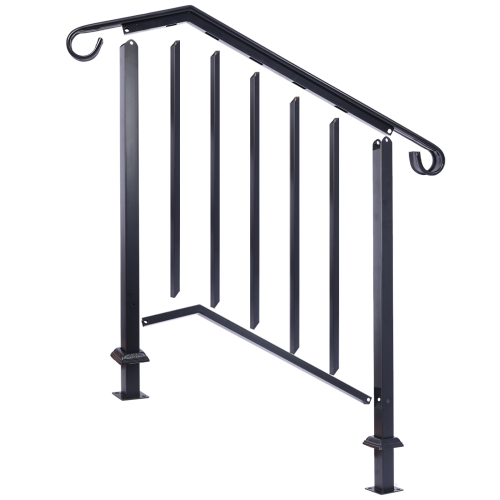 Handrails for Outdoor Steps, Fit 2 or 3 Steps Outdoor Stair Railing, Picket#2 Wrought Iron Handrail, Flexible Porch Railing, Black Transitional Handrails for Concrete Steps or Wooden Stairs、、eastwooduniform
