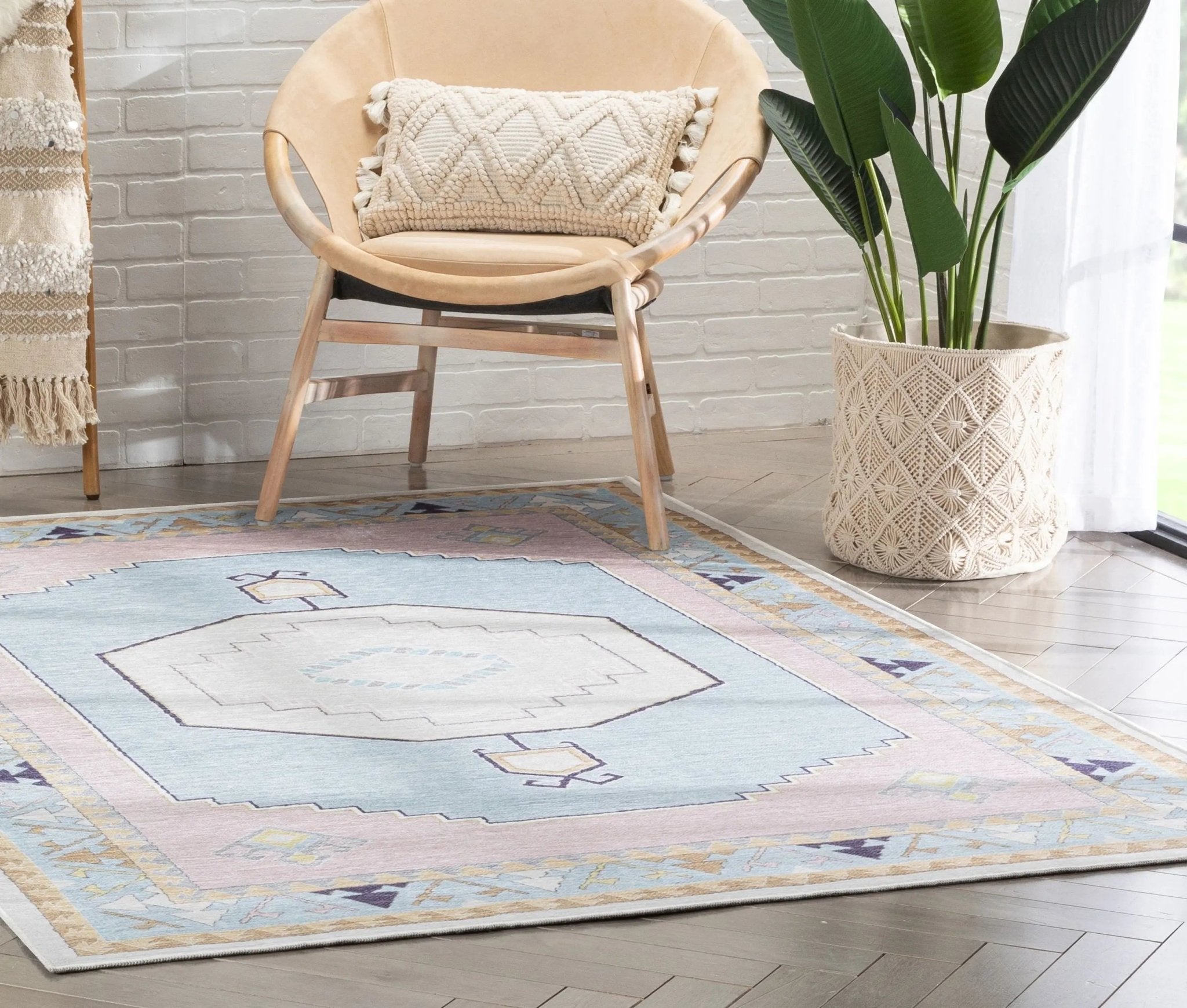 Ethnic Soft Medallion Modern Pink Light Blue Kids Flat-Weave Rug、mySite、gigharbornorthrealestate