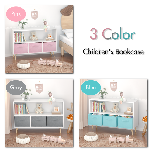 Kids bookcase with Collapsible Fabric Drawers, Children's Book Display, Toy Storage Cabinet Organizer, White/Gray、、casual