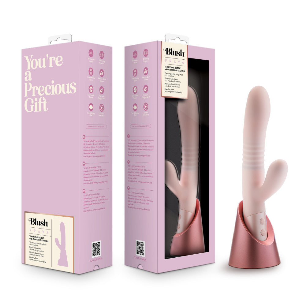 Blush | Fraya 9.5 Inch G Spot Clitoral Dual Stimulation Silicone Rabbit Vibrator With 10 Thrusting Vibrations - Pink、mySite、bottomscart