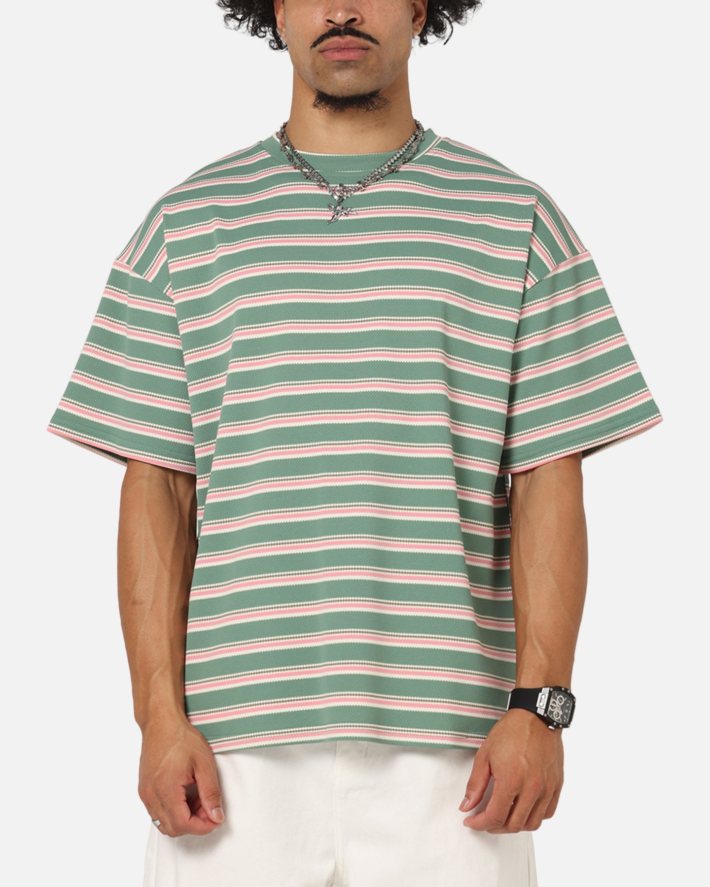 XXIII Standard Stripe T-Shirt Green/Pink、mySite、zt4zffjzw