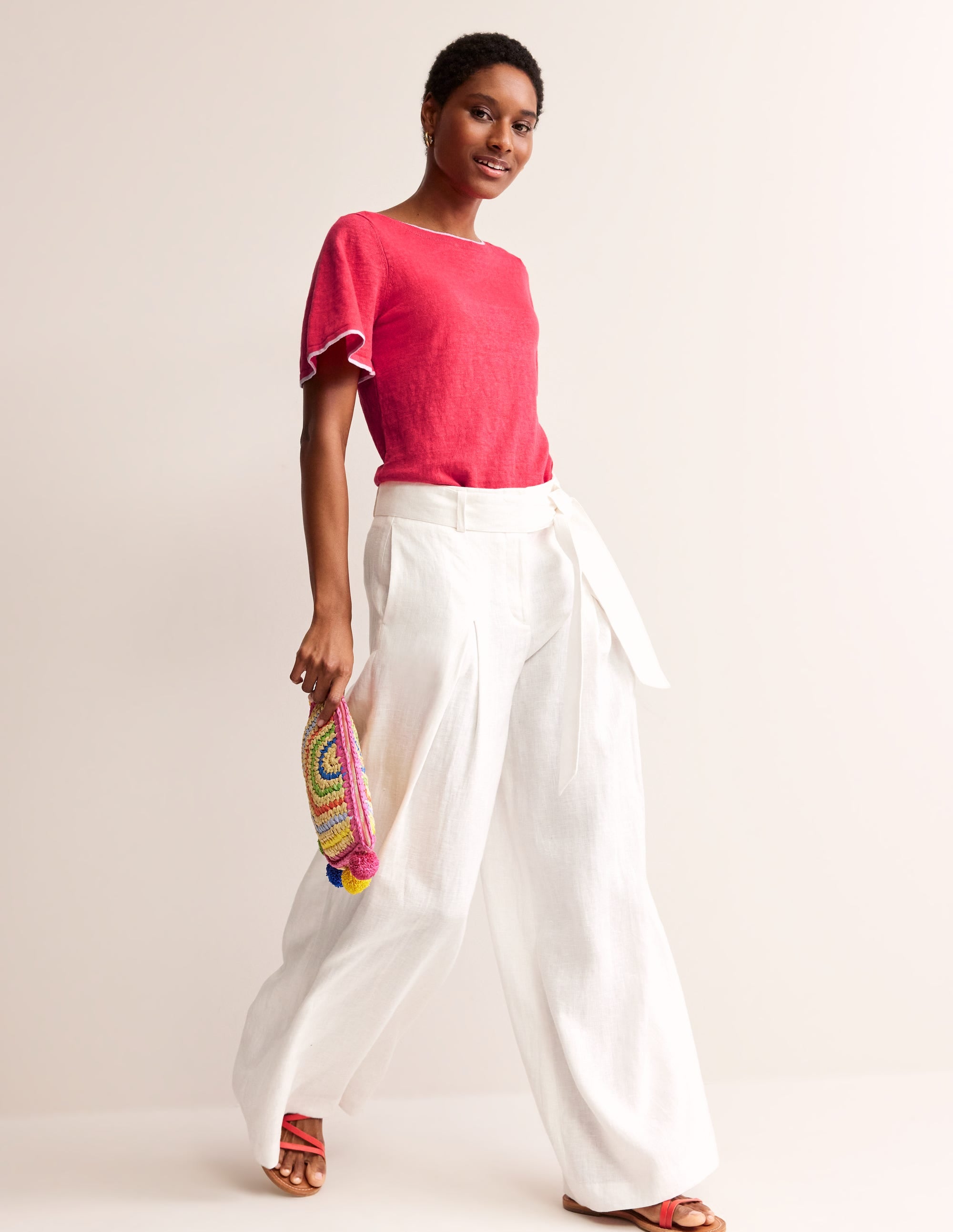  Maggie Boat Neck Linen T-Shirt-Bright Coral、mySite、ashleygrahame