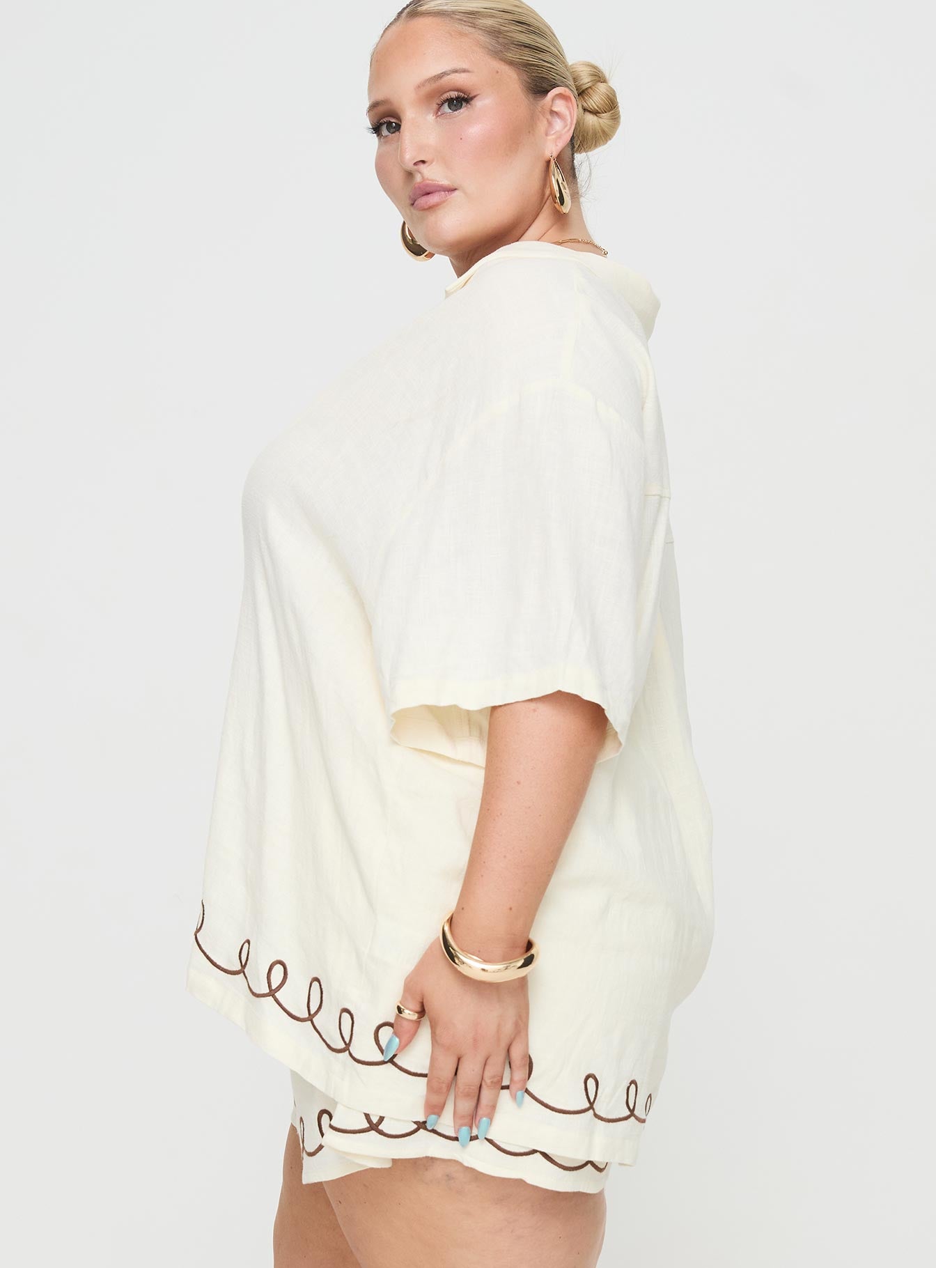 Jamari Linen Blend Shirt Cream / Brown Curve、mySite、solidvoid