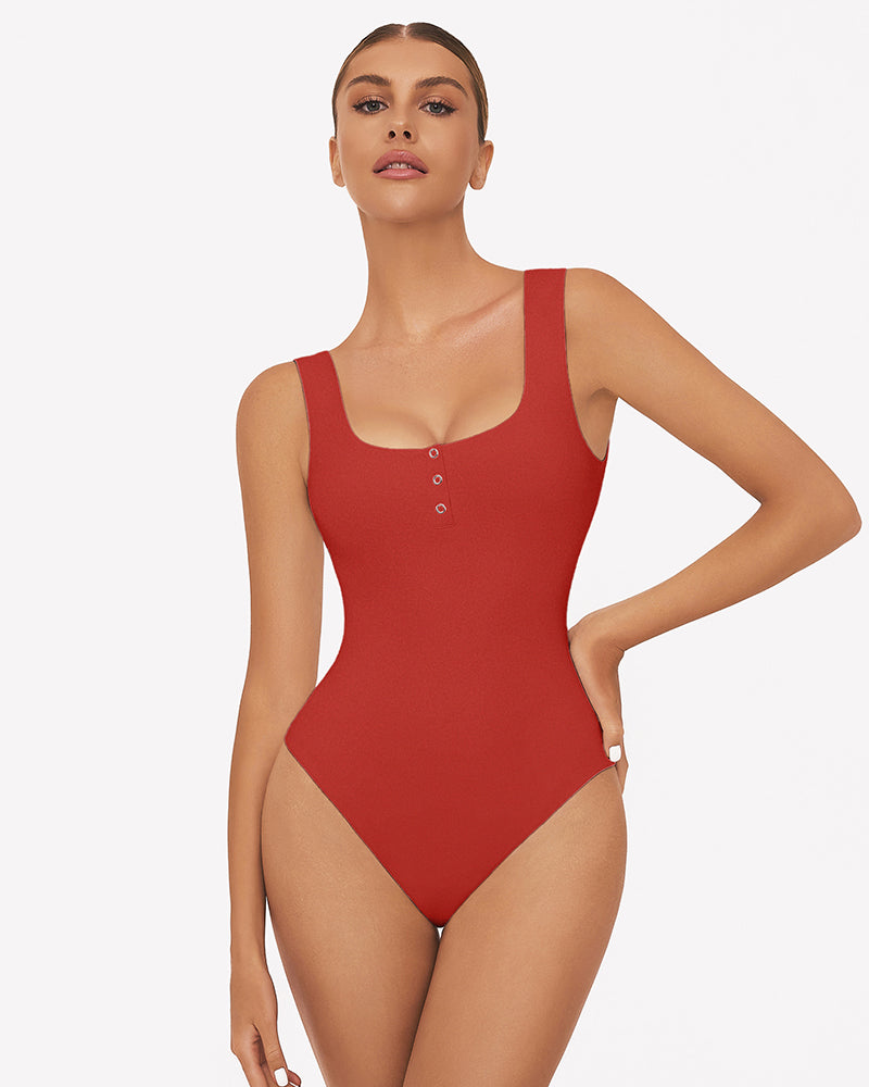 Button Down Square Neck Sleeveless Bodysuit、mySite、bengalsvssteelers