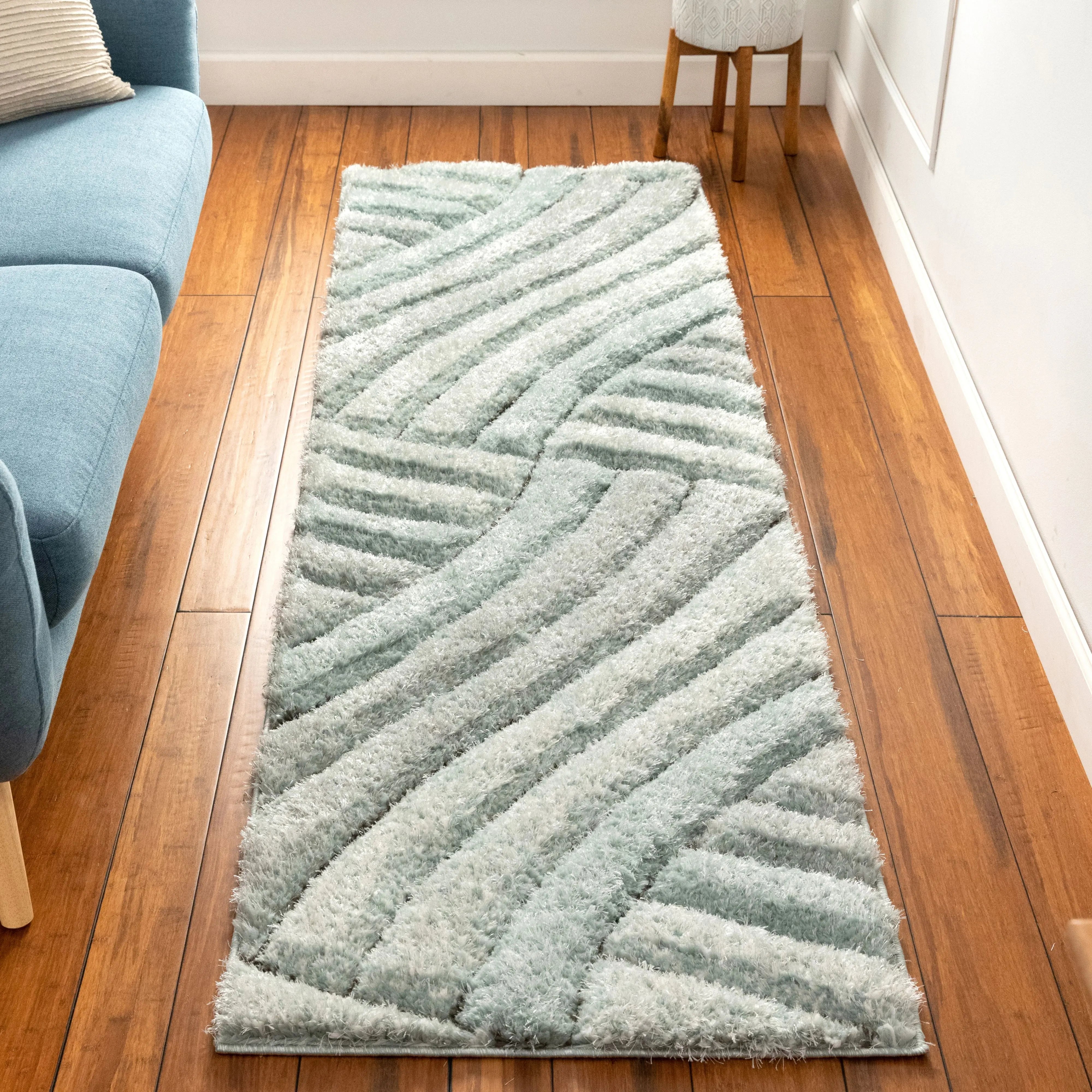 Ucci Blue Modern 3D Textured Shag Rug By Chill Rugs、mySite、gigharbornorthrealestate