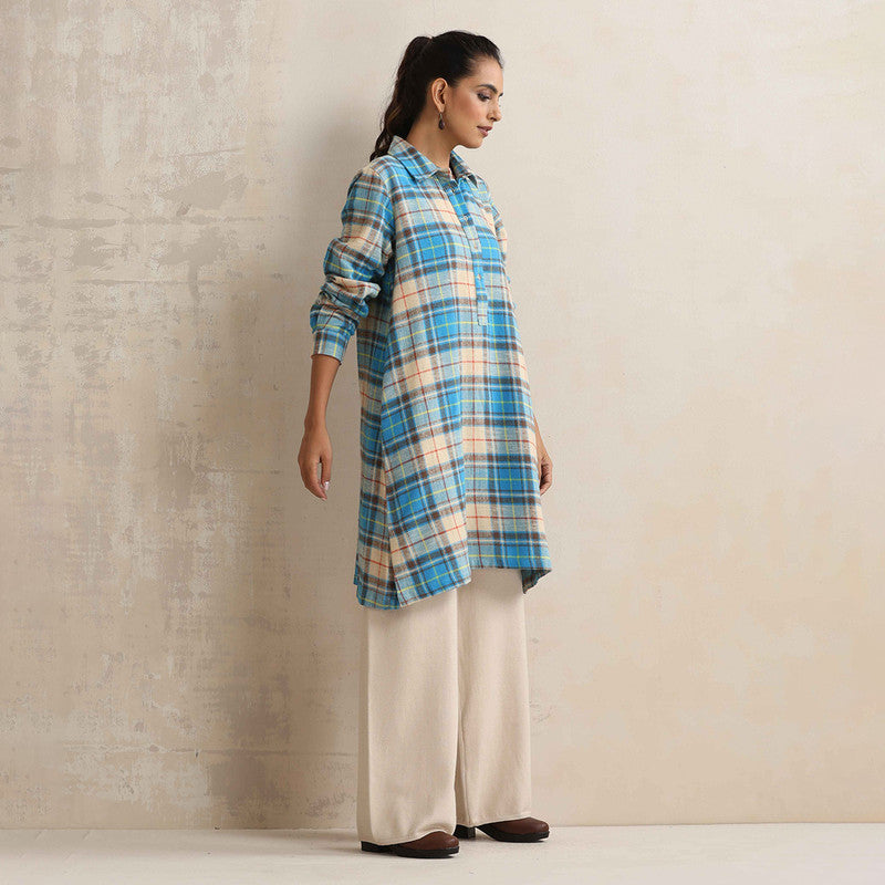 Cotton Short Kurta For Women | Checkered Print | Beige、mySite、camillekostekn