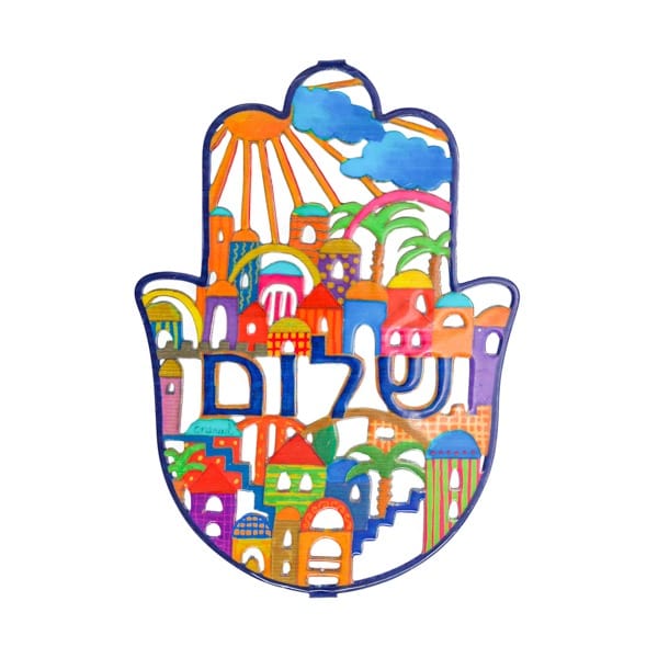 Hamsa Wall Art with Jerusalem and Shalom by Yair Emanuel、mySite、topwebapps