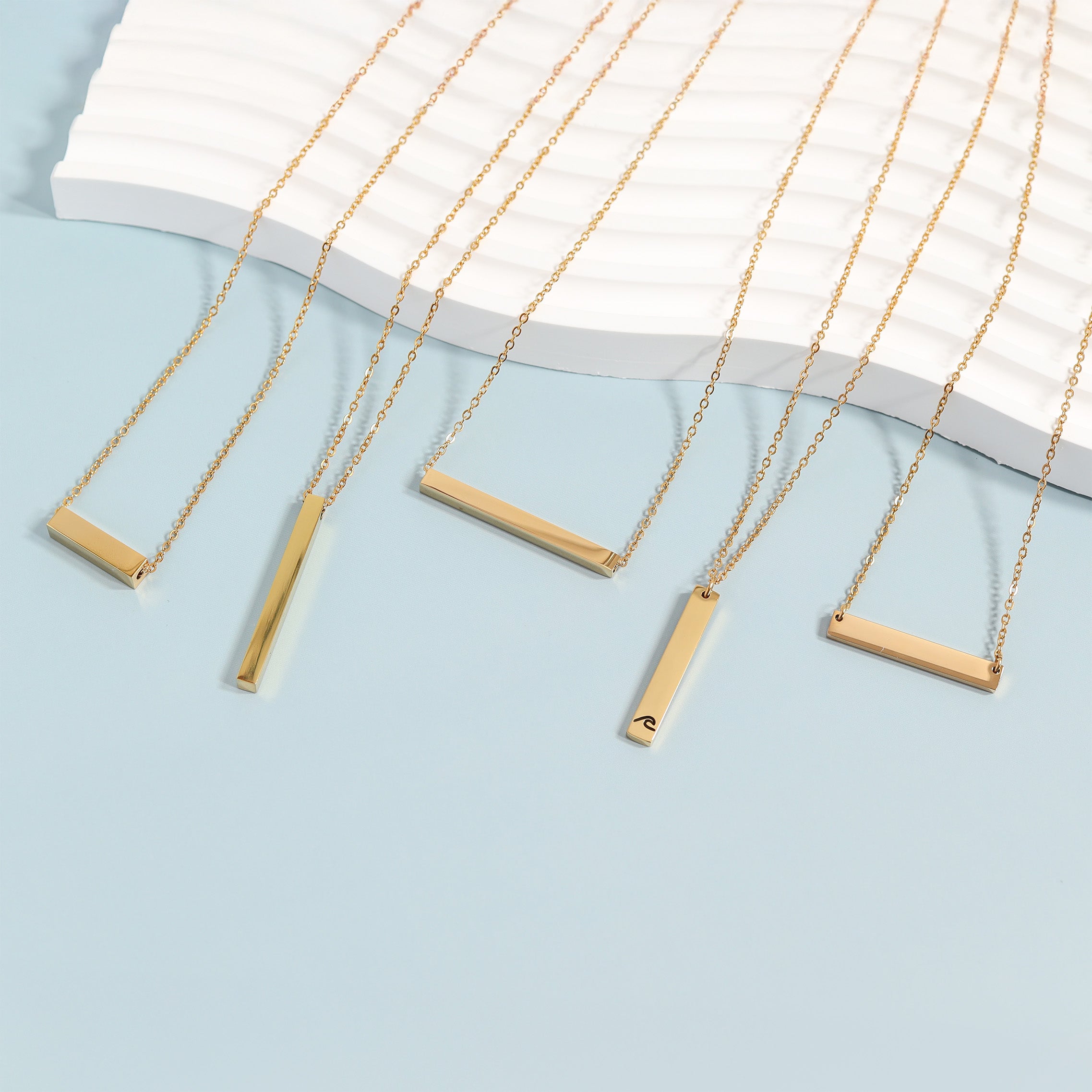 18K Gold PVD Stainless Steel Square 4 Sided Vertical Blank Bar Necklace / SBB0120、mySite、dreamappss