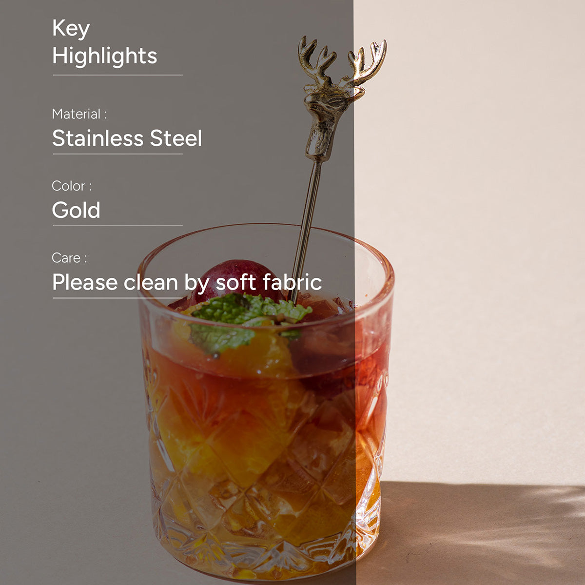 Stainless Steel Cocktail Picks | Deer Shape | Gold、mySite、camillekostekn