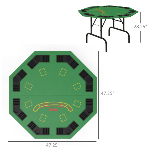 Soozier Poker Table Foldable 47" Octagon Casino Table Blackjack Texas Holdem Poker Table for 8 Players with Chips Tray and Cup Holders, Green、、casual